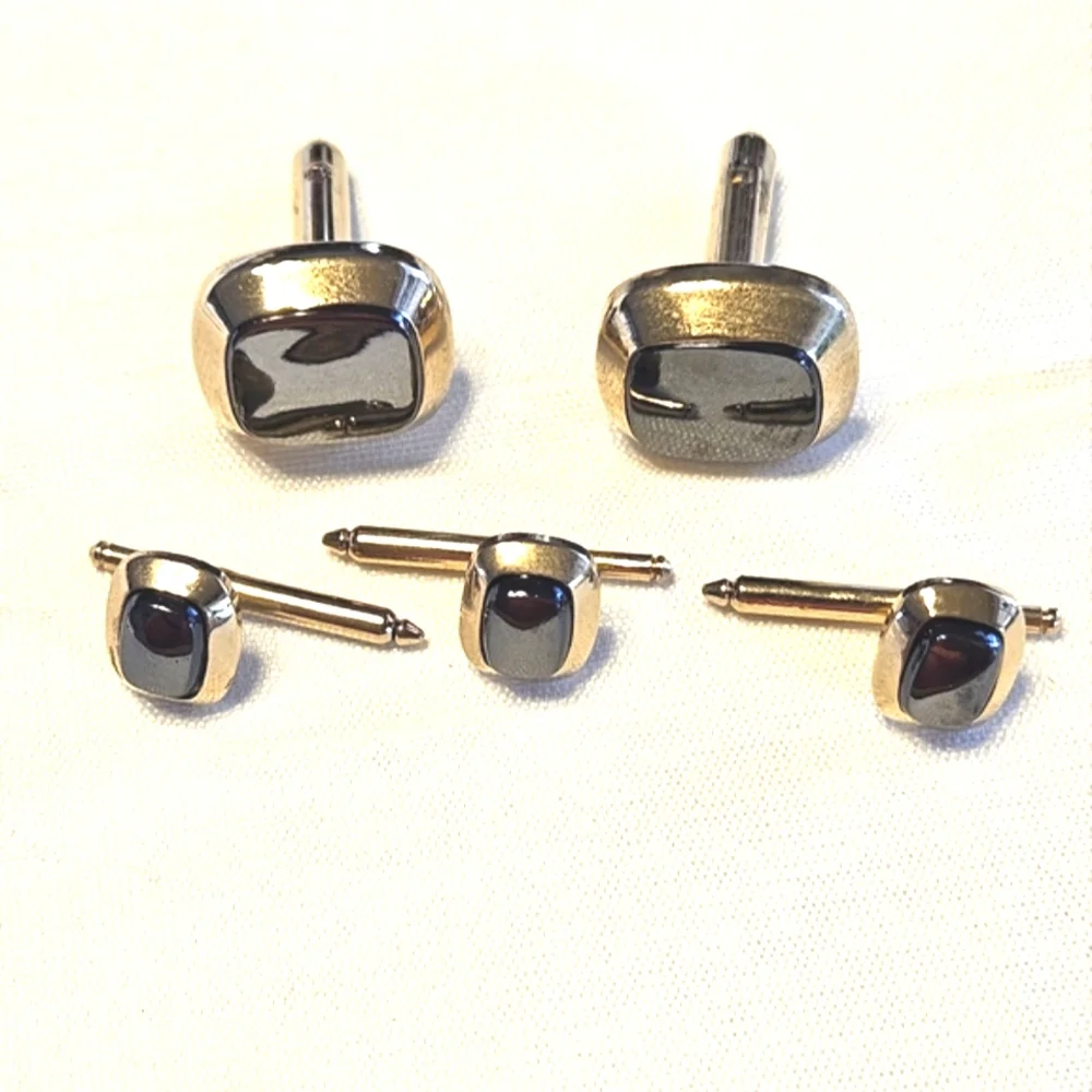 Vintage Onyx and Silver Tuxedo Buttons & Shirt Studs